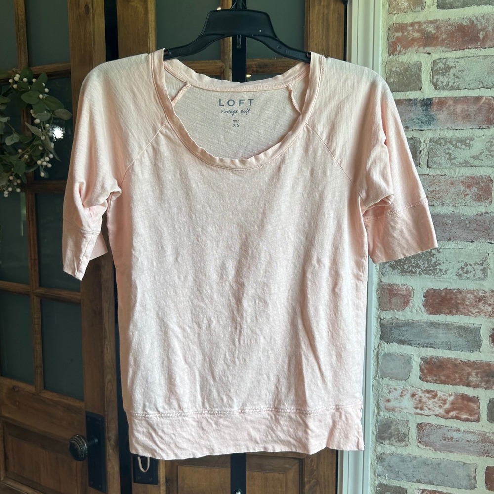 LOFT T-Shirt Womens XS Pink Vintage Soft Raglan Scoop Neck Slub Cotton‎ Basic
